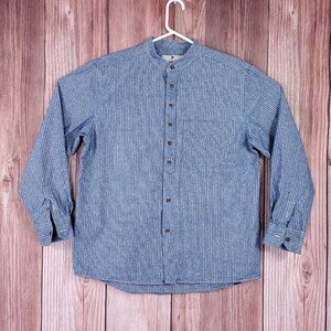 Lee Valley Ireland Mens Medium Grandfather Shirt Button Up Striped Single Pocket